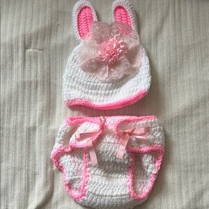 NWOT Bunny Costume Outfit Newborn Baby Girl  OOAK HandCrochet Hat Diaper Cover